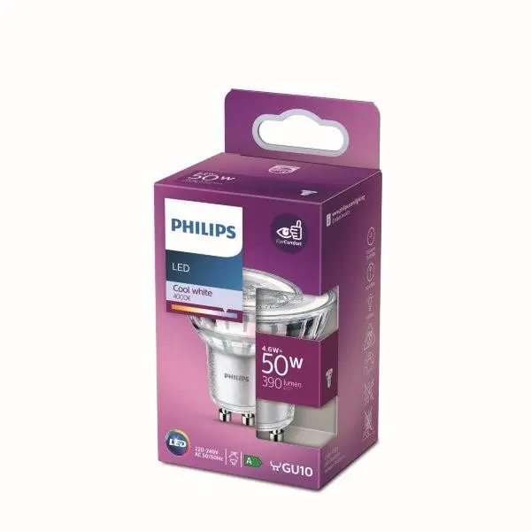 Philips 8718699776992 LED izzó 1x4,6W GU10 390lm 4000K - hidegfehér, átlátszó, Eyecomfort Biztonságos fizetés