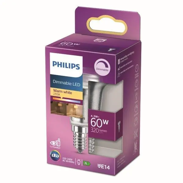 Philips 8718699774219 LED izzó 1x4,3W E14 320lm 2700K - melegfehér, szabályozható, Eyecomfort Nézd meg most