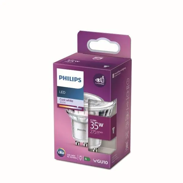 Philips 8718699774172 LED izzó 1x3,5W GU10 275lm 4000K - hidegfehér, spot, Eyecomfort Biztonságos fizetés