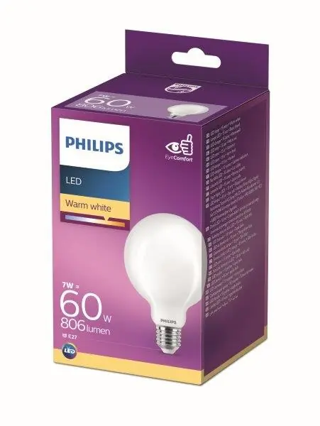 Philips 8718699764692 LED izzó 1x7W E27 806lm 2700K - melegfehér, matt fehér, EyeComfort Expressz szállítás