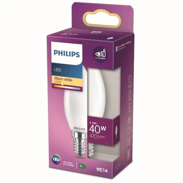Philips 8718699763398 1x4,3W LED izzó E14 470lm 2700K - melegfehér, matt fehér, EyeComfort Ne maradj le