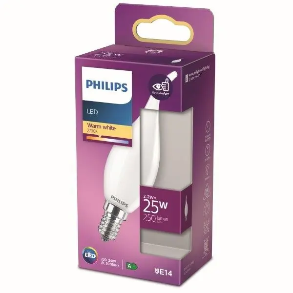 Outlet Philips 8718699762933 LED izzó 1x2,2W E14 250 lm 2700K - melegfehér, matt fehér, EyeComfort