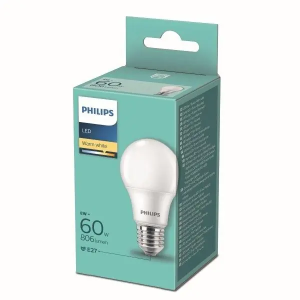 Vásárlói kedvenc Philips 8719514257566 LED izzó 1x8W-60W E27 806lm 2700K - fehér