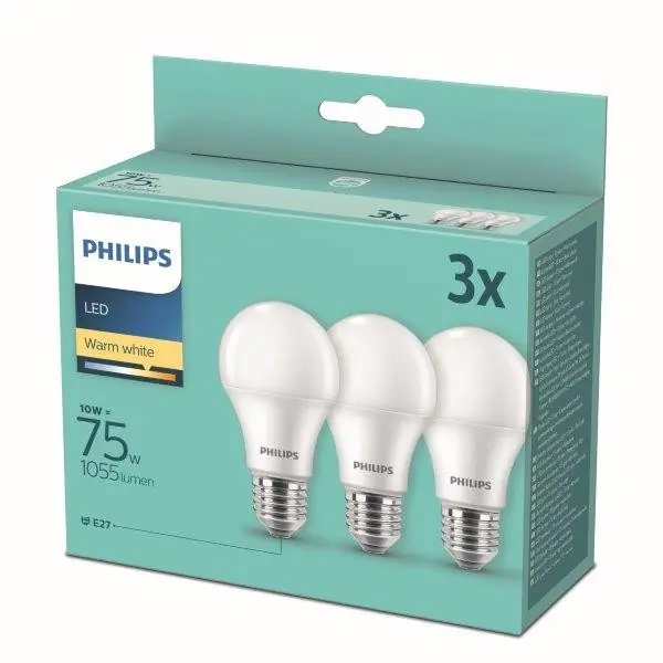 Philips 8718699775544 LED izzókészlet 3x10W-75W E27 1055lm 2700K - 3 db-os készlet, fehér Vedd meg most
