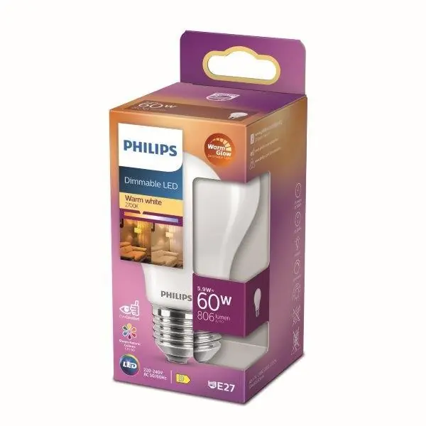 Philips 8719514323858 LED izzó 5,9W/60W E27 806lm 2200-2700K A60 - szabályozható, WarmGlow Utolsó esély