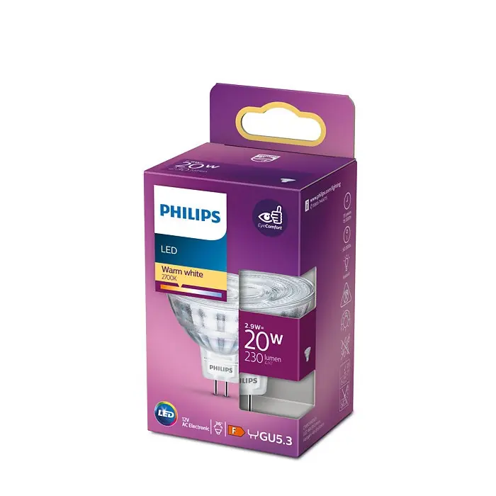 Akció Philips 8719514307605 LED izzó 2,9W/20W MR16 230lm 2700K 36D